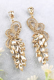 Sparkly Golden Leaf Shaped Formal Drop Earrings with Rhinestones