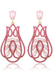 Sparkly Fuchsia Floral Rhinestones Prom Drop Earrings