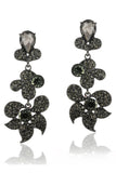 Sparkly Black Flower Shaped Formal Drop Earrings with Rhinestones