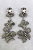 Sparkly Black Flower Shaped Formal Drop Earrings with Rhinestones