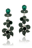 Sparkly Black Flower Shaped Formal Drop Earrings with Rhinestones