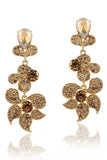 Sparkly Black Flower Shaped Formal Drop Earrings with Rhinestones