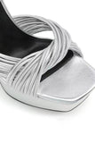 Silver Open Toe Chunky Patent Platform High Heels Pumps with Ankle Strap