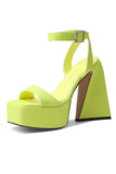 Green Open Toe Patent Chunky Platform High Heels Pumps with Ankle Strap