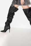 Sparkly Silver Rhinestones Stilettos Over The Knee Prom Boots