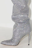 Sparkly Silver Rhinestones Stilettos Over The Knee Prom Boots