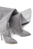 Sparkly Silver Rhinestones Stilettos Over The Knee Prom Boots
