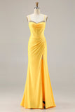 Glitter Yellow Mermaid Beaded Corset Lace Up Back Long Prom Dress with Slit