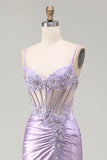 Sparkly Light Purple Mermaid Seuqin Ruched Long Prom Dress with Slit