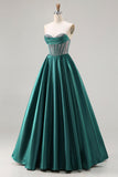 Dark Green Princess Sweetheart Beaded Corset Long Prom Dress