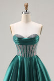Dark Green Princess Sweetheart Beaded Corset Long Prom Dress