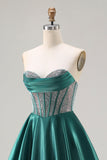 Dark Green Princess Sweetheart Beaded Corset Long Prom Dress