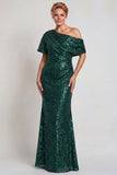 Sparkly Champagne One Shoulder Long Mother of the Bride Dress with Sequins