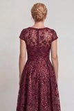 Sparkly Burgundy Appliqued A-Line Mother of the Bride Dress
