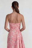 Blush Jacquard Ruffled Strapless Sheath Long Formal Dress with Slit