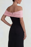 Black Pink Off the Shoulder Sheath Long Formal Dress with Slit