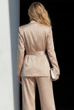 Champagne 2 Piece Peak Lapel Women's Work Suits with Belt