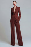 2 Piece Peak Lapel Burnt Orange Women's Work Suits with Pockets