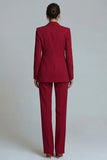 Burgundy 2 Piece Peak Lapel Women's Work Suits