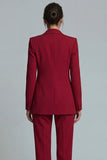 Burgundy 2 Piece Peak Lapel Women's Work Suits
