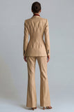 Kahki Single Breasted Nothed Lapel Women's Work Suits