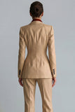 Kahki Single Breasted Nothed Lapel Women's Work Suits