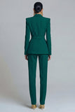 Women's Dark Green Peak Lapel 2-piece Work Suits with Belt