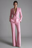 Zapaka Women Pink Peak Lapel Work Suits Slim Fit 2-piece One Button Business Suits
