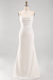 White Spaghetti Straps Satin Mermaid Long Wedding Dress