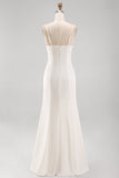 White Spaghetti Straps Satin Mermaid Long Wedding Dress