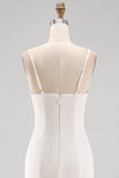 White Spaghetti Straps Satin Mermaid Long Wedding Dress