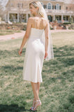 Simple White Spaghetti Straps Sheath Midi Wedding Dress
