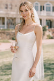 Simple White Spaghetti Straps Sheath Midi Wedding Dress