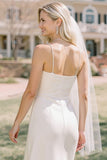 Simple White Spaghetti Straps Sheath Midi Wedding Dress