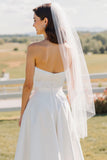 Strapless Lace White A Line Midi Wedding Dress
