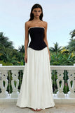 Strapless Black and White A Line Formal Dress with Pearls