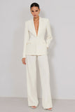 2 Piece Ivory Peaked Lapel Women's Business Suits with Pockets