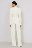 2 Piece Ivory Peaked Lapel Women's Business Suits with Pockets