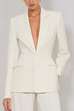 2 Piece Ivory Peaked Lapel Women's Business Suits with Pockets