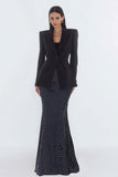 Black 2 Piece Mermaid Peaked Lapel Work Dress