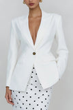 2 Piece Peaked Lapel Ivory Polka Dots Work Dress