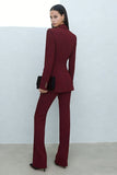Burgundy Double Breasted 2 Piece Shawl Lapel Women's Work Suits