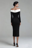 Off The Shoulder Black Sheath Long Sleeves Work Dress