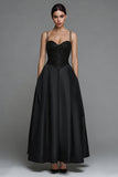 Sparkly Black Spaghetti Straps A Line Long Formal Dress