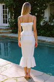 White Mermiad Spaghetti Straps Ruffled Engagement Dress