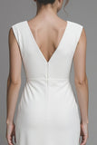 White Sheath V-Neck Long Engagement Dress with Slit