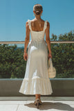 Ivory Square Neck Ruffled Sheath Ankle Length Engagement Dress