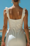 Ivory Square Neck Ruffled Sheath Ankle Length Engagement Dress