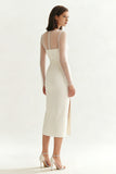 Ivory Round Neck Bodycon Midi Engagement Dress with Slit
