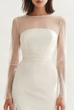 Ivory Round Neck Bodycon Midi Engagement Dress with Slit